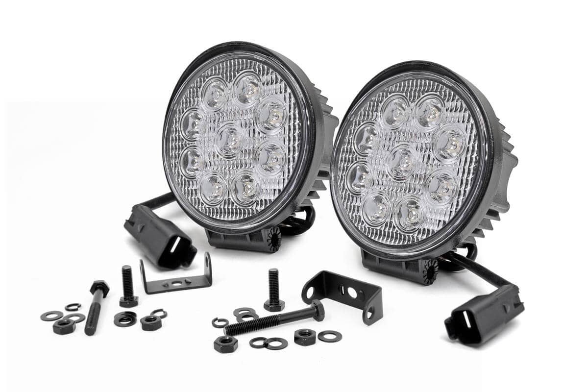 LED Light - Pair - Rough Country - 4 Inch Round - Chrome